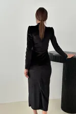 Toptan Siyah Kadife Işıltılı Elbise