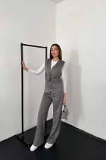 Ensemble gilet et pantalon en daim gris en vente en gros