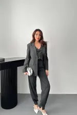 Toptan Antrasit Çizgili Üçlü Takım