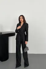 Toptan Siyah Parlak Beli Kuşaklı Takım