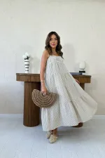 Robe en mousseline rayée marron à bretelles en gros