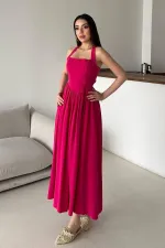 Robe en lin fuchsia à col licou en gros