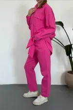 Ensemble chemise et pantalon délavés fuchsia en gros