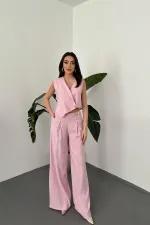 Ensemble gilet et pantalon rose asymétrique en gros