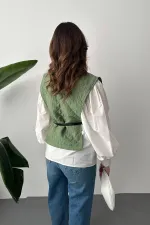 Wholesale Khaki Belted Shirt and Poncho Set