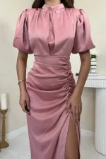 Wholesale Powder Pleated Satin Dress