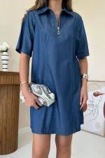 Toptan Mavi Lyocell Kuplu Elbise