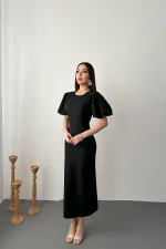 Toptan Siyah Kolları Balon Elbise