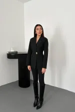 Toptan Siyah Belden Oturtmalı Blazer Ceket