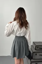 Toptan Gri Pilikaşe Mini Etek