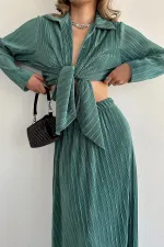 Toptan Mint Fitilli Gömlek Ve Uzun Etek Takım