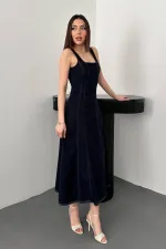 Toptan Lacivert Çift Dikişli Gabardin Elbise