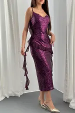 Robe à volants en mousseline à sequins violette en gros