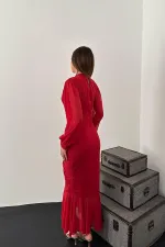 Robe en mousseline plissée rouge en gros