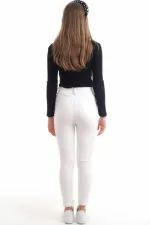 Leggings en cuir brodés de pierres blanches en gros