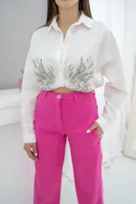 Pantalon taille haute fuchsia en gros