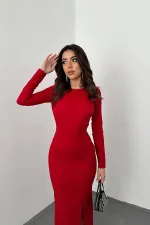 Toptan Kırmızı Sırt Dekolteli Elbise