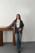 Wholesale Burgundy Collar Plaid Jacket with Garnish