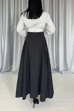 Toptan Siyah Yanları Büzgülü Uzun Etek