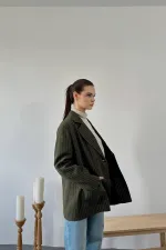 Veste oversize rayée kaki en gros