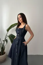 Robe en jean bleu asymétrique en gros