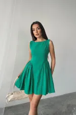 Robe mini froncée en lin vert en gros