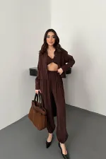 Toptan Kahverengi Gipe Detaylı Üçlü Takım