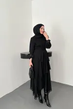 Toptan Siyah Bel Detaylı Elbise