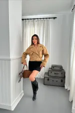 Toptan Camel Kuşgözü Kaşe Manto