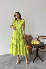 Robe boutonnée à volants vert pétrole en gros