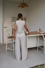 Costume en lin beige avec nœud sur le devant, vente en gros