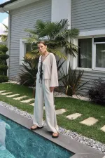 Toptan Bej Fiyonklu Keten Takım