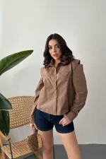 Toptan Camel Peto Cepli Poplin Gömlek