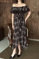 Robe en dentelle à carreaux marron en gros