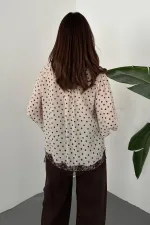 Toptan Bej Puantiyeli Dantelli Gömlek