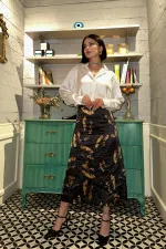 Toptan Siyah Baskılı Kroşetalı Etek