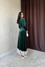 Robe en velours avec accessoires en perles émeraude en gros