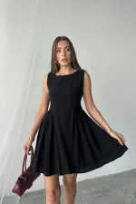 Robe mini froncée en lin noir en gros