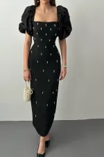 Robe à manches brodées noires en gros