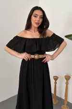 Wholesale Black Elastic Shoulder Embroidered Dress