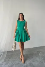 Robe mini froncée en lin vert en gros
