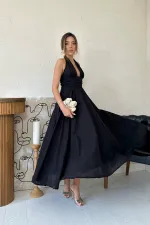 Wholesale Black Strappy Linen Dress