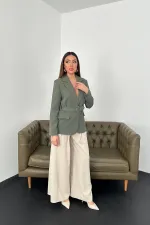 Wholesale Khaki Jacket with Pocket Flap and Belt