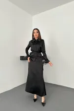 Toptan Siyah Biyeli Gömlek Ve Etek Takım