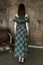 Robe en dentelle à carreaux kaki en gros