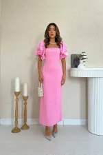 Robe rose à manches brodées en gros