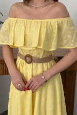 Robe brodée jaune à épaules élastiques en gros