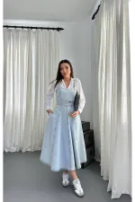 Toptan Kar Yıkama Midi Boy Bantlı Kot Elbise