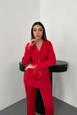 Toptan Kırmızı Püsküllü Saten İkili Takım