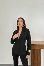 Toptan Siyah 2 Düğmeli Pileli Ceket